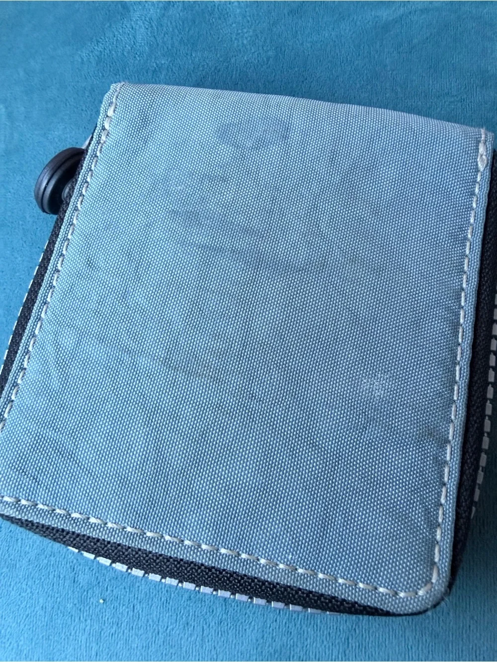 Kipling Light Blue Canvas Zip Wallet with Logo Patch